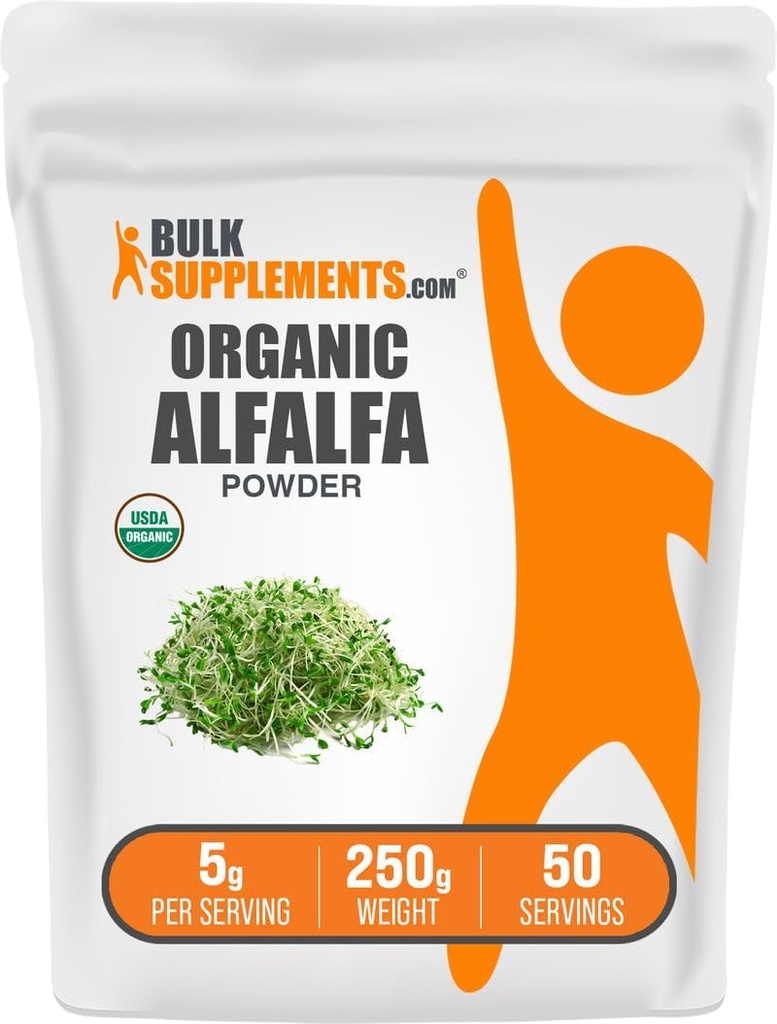 BulkSupplements.com Organic Alfafa Grass pulver - Alfalfa Supplement, Grønn Superfood pulver - Vegan & Glutenfri, 5g per servering, 250g (8,8 oz) (Pack of 1)
