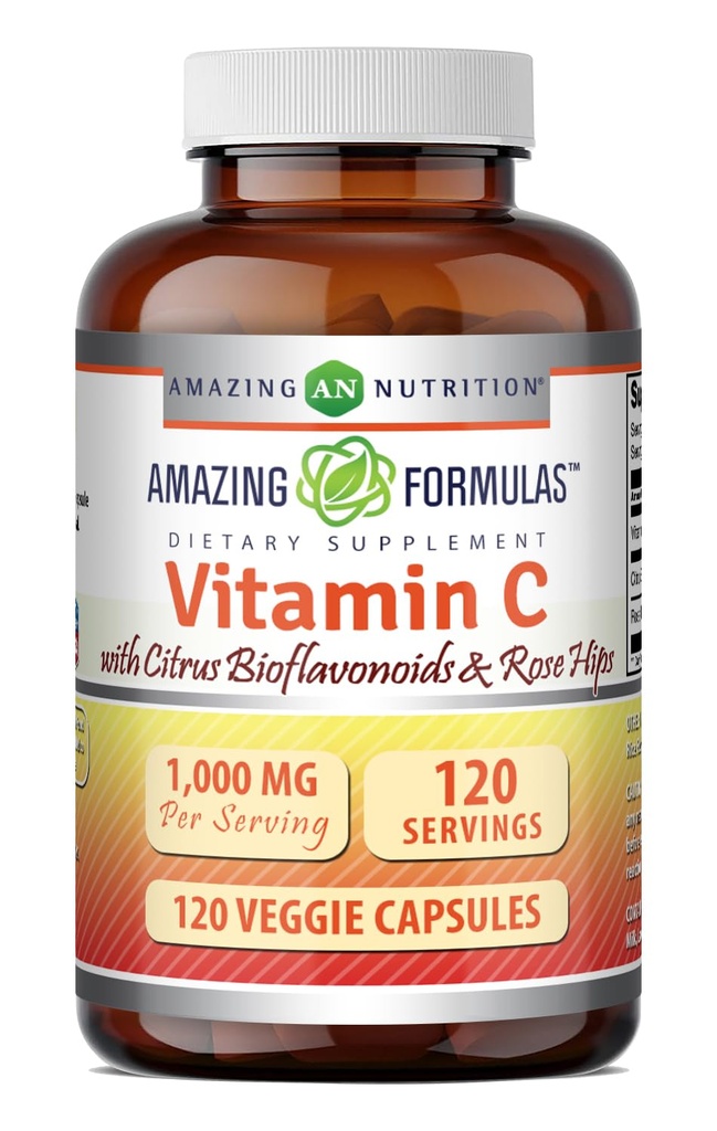 Amazing Formulas C-vitamin (Askorbinsyre) 1000 Mg med Rose HIPS & Citrus Bioflavonoider | Veggie Kapsler Supplement | Ikke-GMO | Glutenfri |