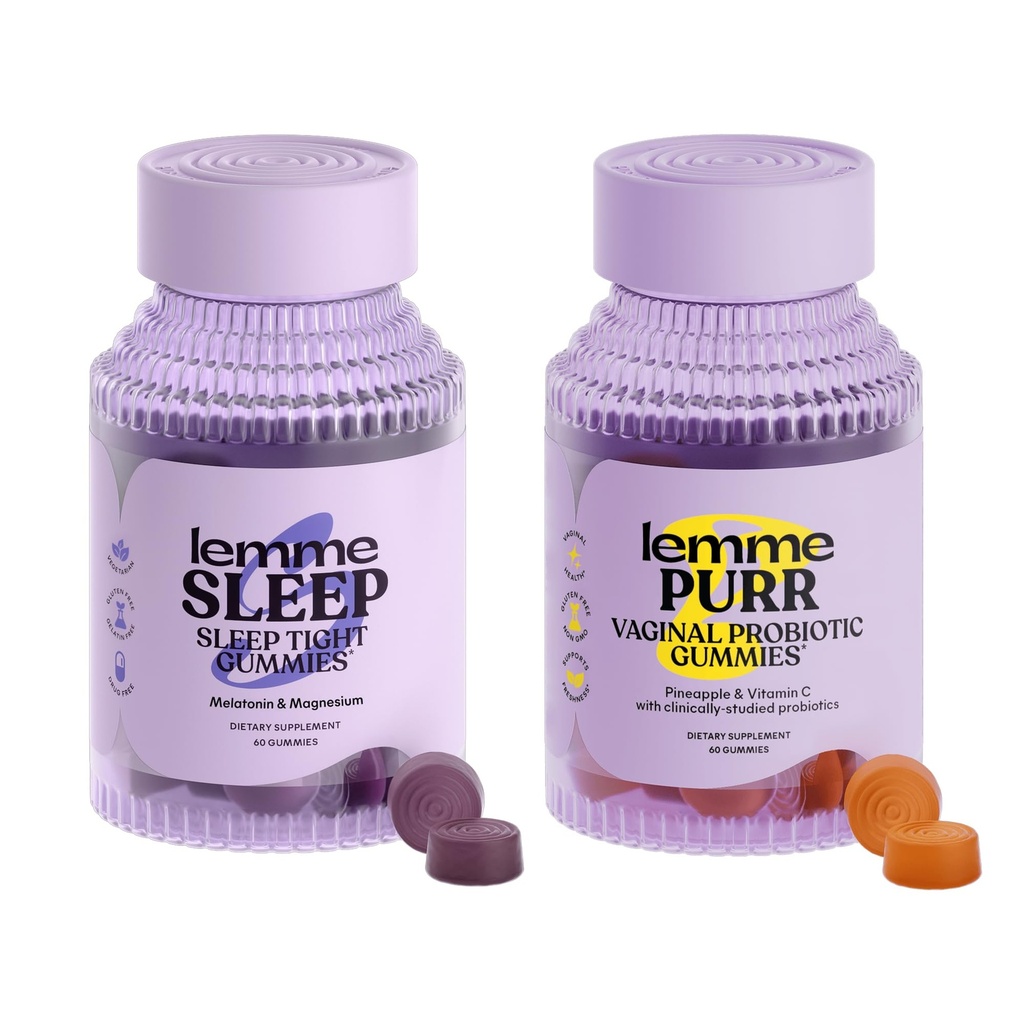 Lemme Sleep & Purr Bundle - Sleep Gummies, en narkotikafri nattehjelp & Purr Vaginal Probiotic Gummies for kvinner - Glutenfri, Gelatinfri, Ikke-GMO - 60 greve Hver