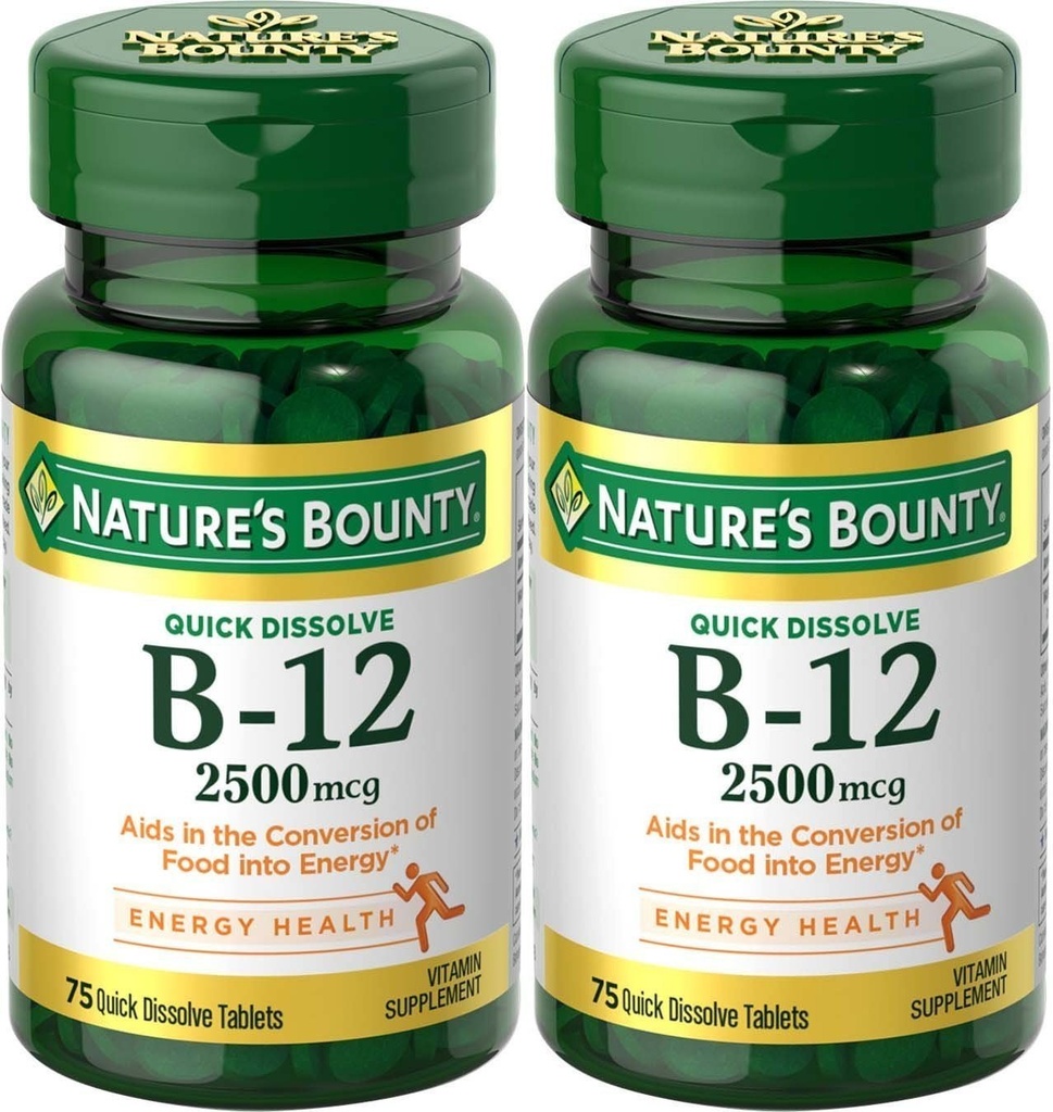 Naturer Bounty vitamin B-12, hurtigoppløselig, 2500 mhg, naturlig Cherry Flavor 75 ct (2 pakke)