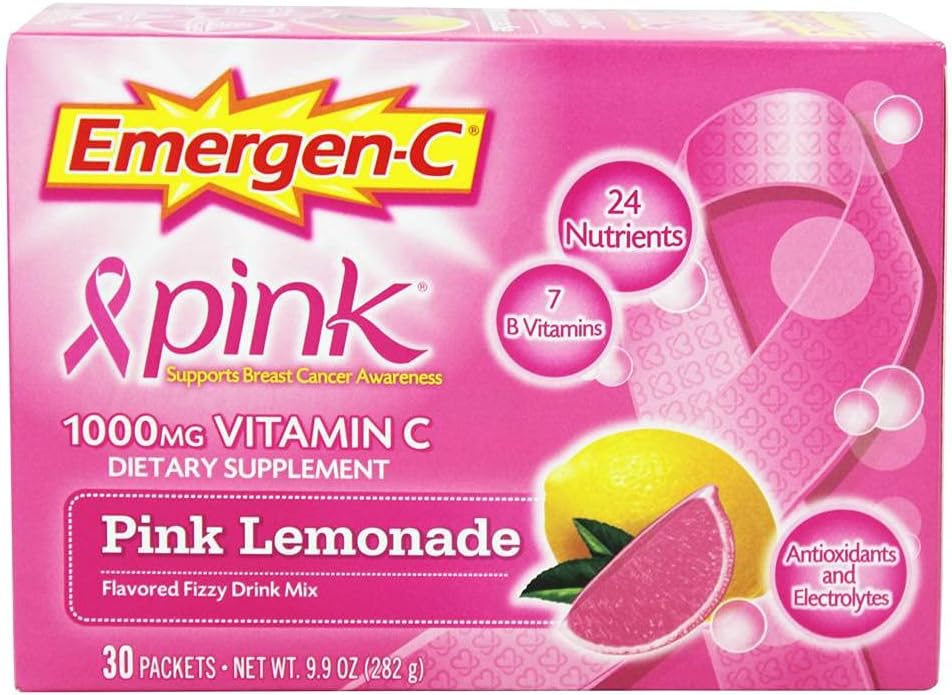 Emergen-C 1000mg vitamin C pulver for daglig immun støtte koffein gratis vitamin C kosttilskudd med sink og manganesisk, B vitaminer og elektrolyter, Super Orange Flavor - 30 Count