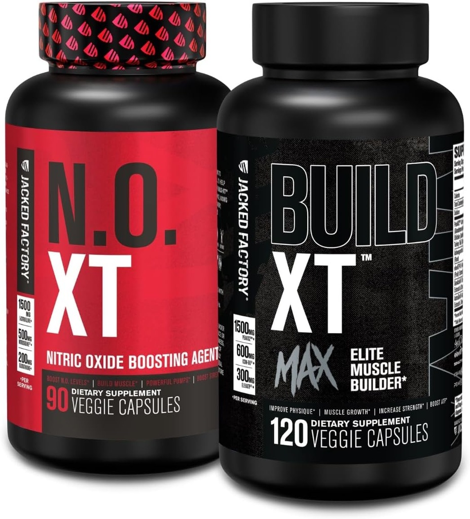 Jacked Factory N.O. XT Nitric Oxid Supplement (90 Count) & Bygg XT Max Elite Muscle Builder (120 Count)