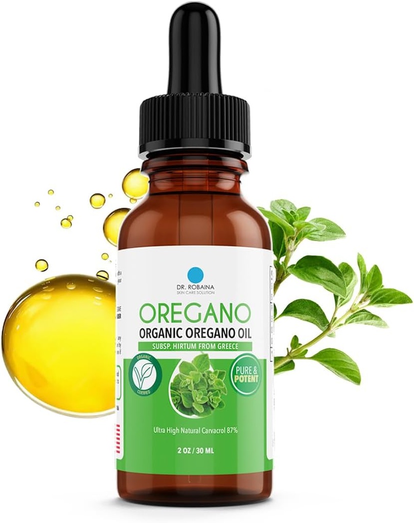 Dr. Robaina Organic Oil of Oregano faller 87% Carvacrol – Wild Greek Oregano (Hirtum) Kaldpresset i EVOO – 432 serveringer – Immun & Digestiv støtte – alkoholfri, vegansk, ikke-GMO