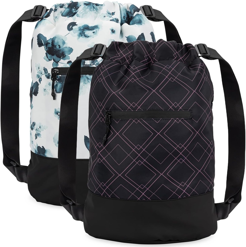 GOMOYO 2-Pack kvinners blomst Plum Drawstring ryggsekk med justerbar skulderrem, 18 x 14 x 7 inches, perfekt for gym, reise og overnattinger