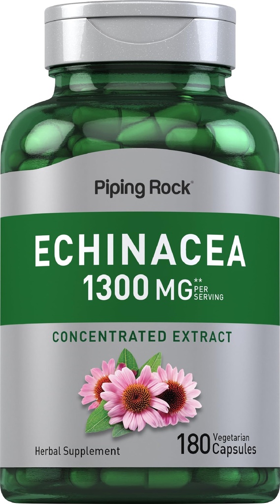 Piping Rock Echinacea ekstrakt kapsler 1300 mg | 180 greve | Herbal Supplement | Vegetarisk, Glutenfri, Ikke-GMO