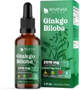 Ginkgo Biloba Extract Drops Flytende 2000mg (Ginkgo biloba L.) Herbal Supplement Absorbs bedre enn kapsler, 1 måneds forsyning, 84 serveringer, alkoholfri tinktur - 2 Oz, Pakke med 1