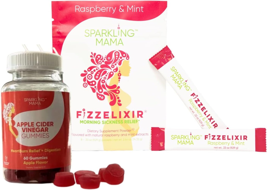 Sparkling Mama's Morgensykhet Relief ~ Bringebær Mint, 8 greve og Apple Cider Vinegar Gummies