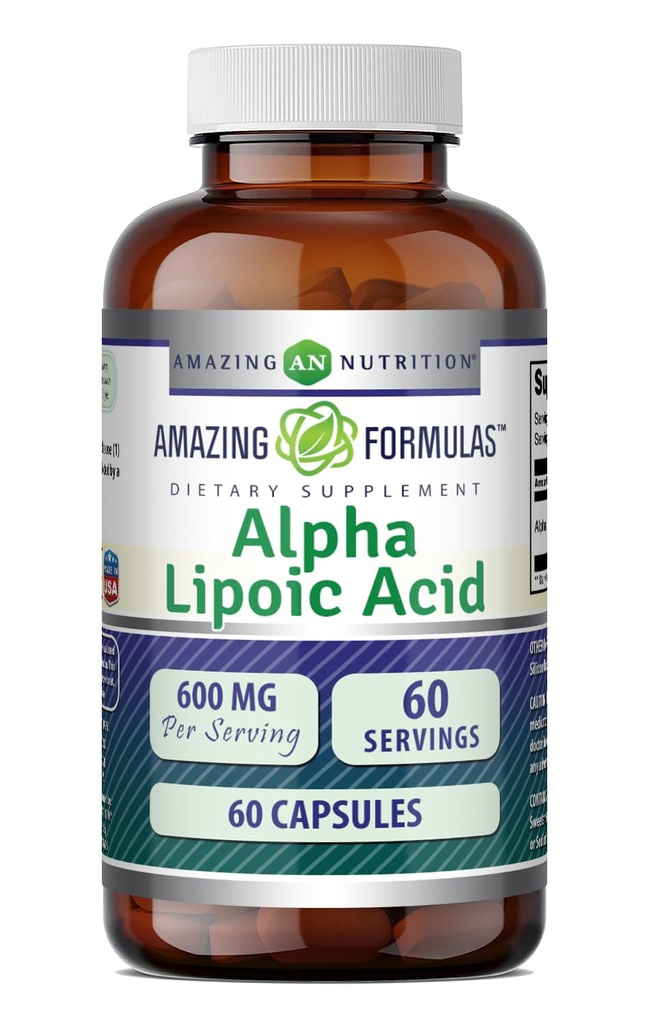 Amazing Formler Alpha Lipoic Acid | 600 Mg Per Serving Supplement | Kapsler | Ikke-GMO | Glutenfri | Laget i USA (1 pakke | 60 greve)