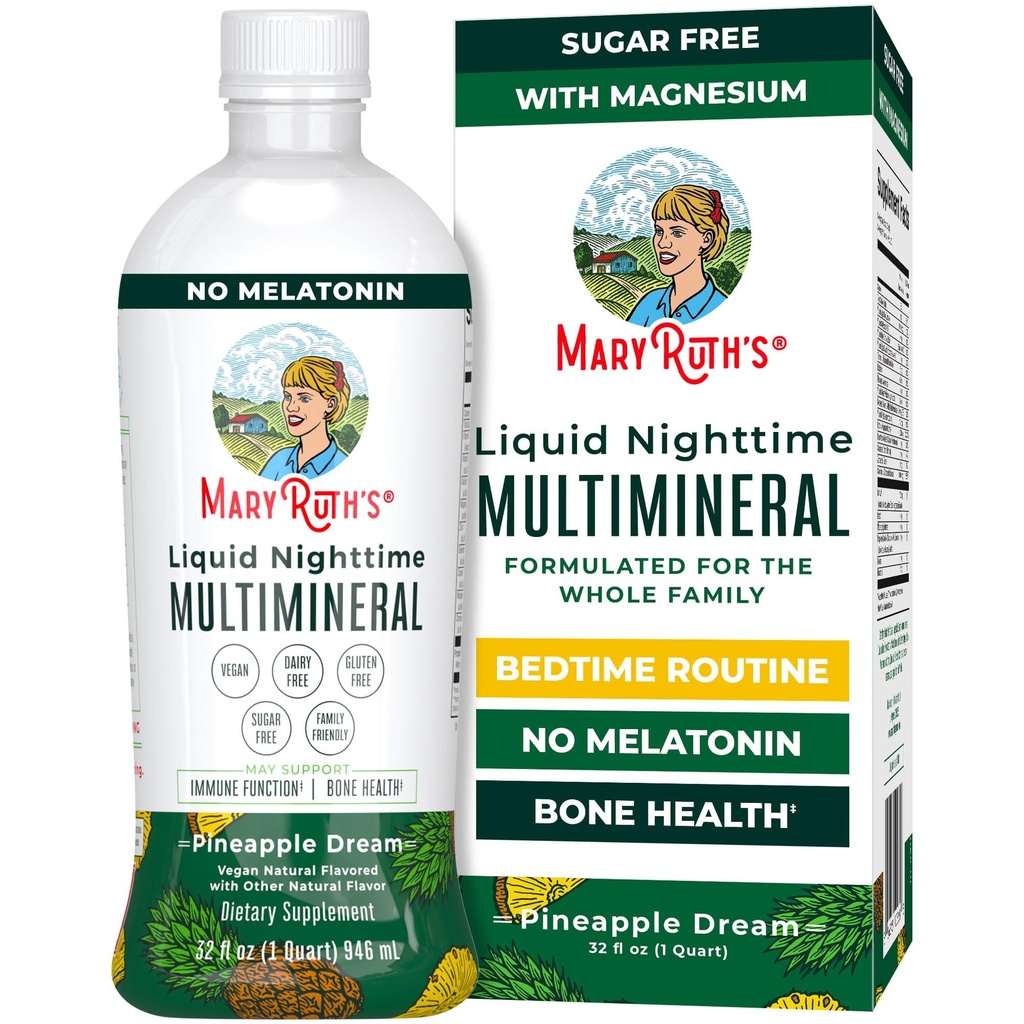 MaryRuth Organics Flytende nattetid Multimineral | NO Melatonin | Magnesium Citrat | Kalsium | Zinc  Vitamin Vitamin D3| Tilgjengelig i 4 Flavors | Vegan | Sukkerfri | Glutenfri | 32 Oz
