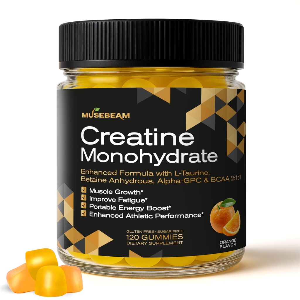 Kreatin Monohydrat 5000mg Kosttilskudd Gummier - med L-Taurin Betain Anhydrous Alpha-GPC BCAA 2:1:1 - Sukkerfri Glutenfri for menn