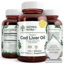 Naturlig Nutra Norsk Cod Leverolje Supplement, bidrar til å opprettholde huden, bidrar til å opprettholde kroppstetthet, øyehelse og nervefunksjon, fremmer tannhelse, støtter kardiovaskulær helse, 250 Softgels