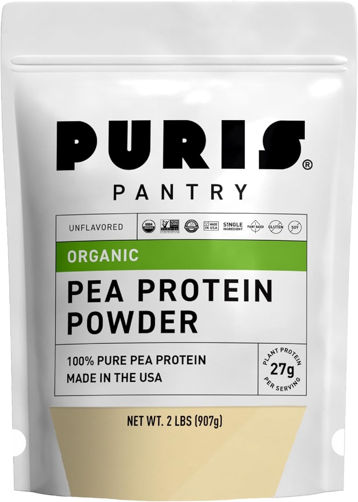 PURIS Organic Pea Protein pulver – USDA Organic Vegan Protein | 27g Planteprotein Per Serving | Ikke-GMO Glutenfri soya-fri | Clean label | Smooth Smak | Ideell for rister, smoothies, Baking | 2 lb