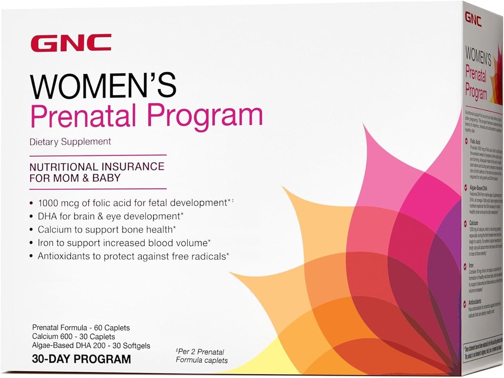 GNC kvinners prenatalprogram, daglig kosttilskudd system, støtter sunn utvikling for barnet ditt med sink & jern for føtal behov, målrettet prenatal og graviditet Essentials, 30 pakker