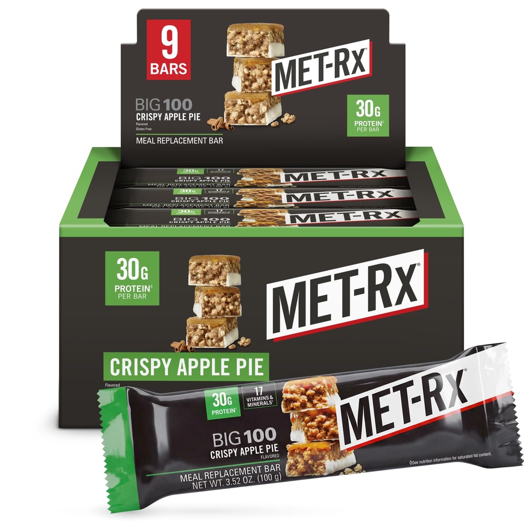 MET-Rx Big 100 Colossal Protein Bars, Crispy Apple Pie måltid erstatning barer, 9 greve