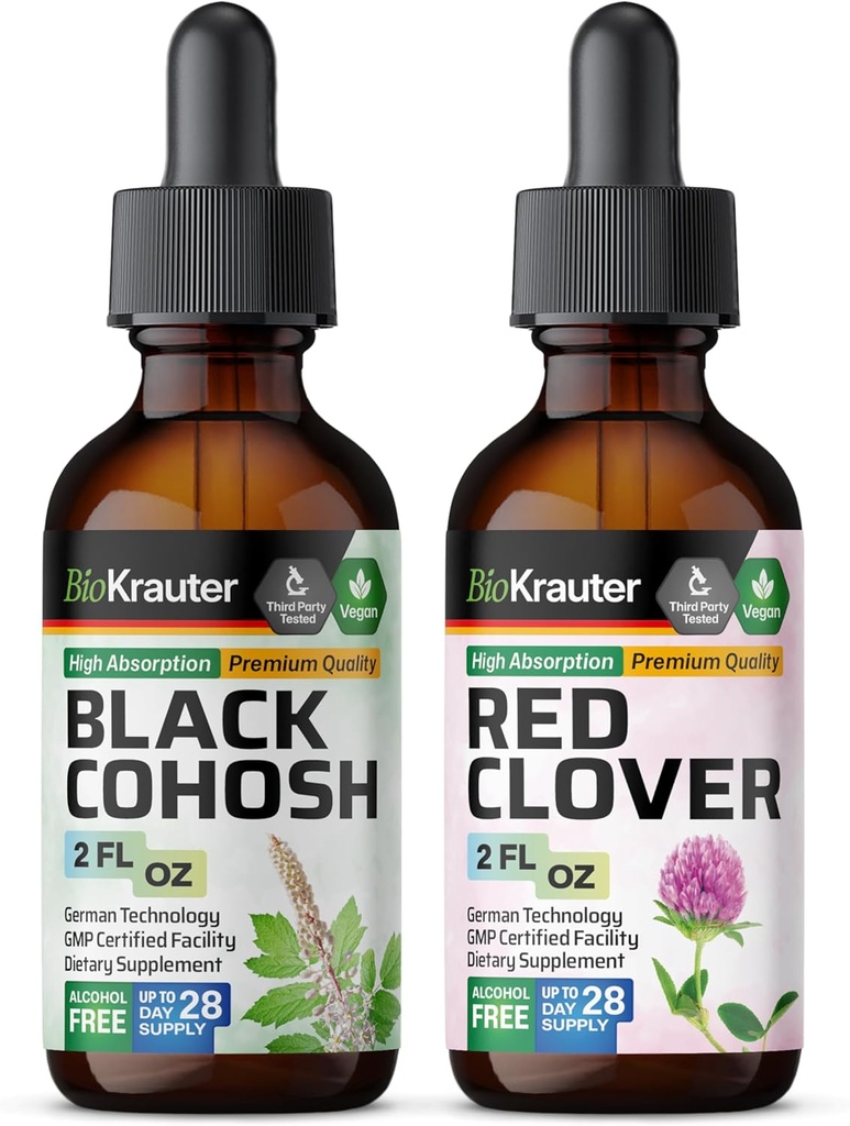 BIO KRAUTER Black Cohosh Tinktur 2 Fl. Oz. & Rød Clover Tinktur 2 Fl. Oz.