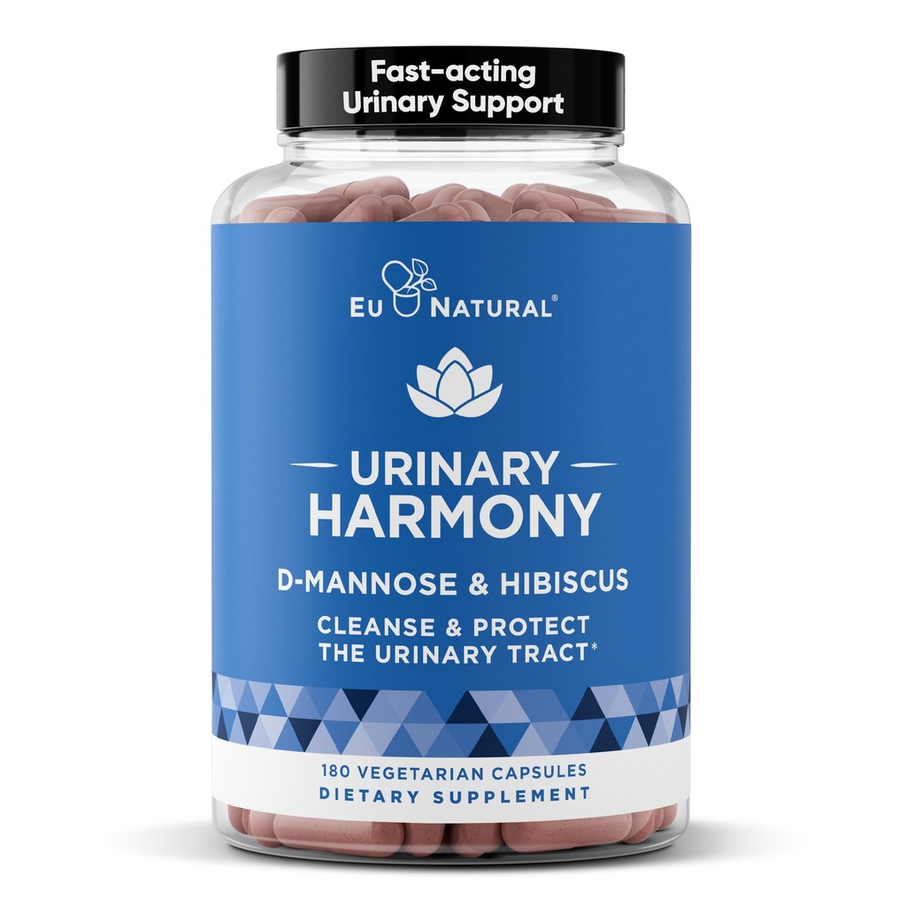 Urinal Harmoni D-Mannose Supplement – Urinal Tract Helse for kvinner – Renser og Flusher urinsystemet – Potent klinisk styrke formel med DMannose og Hibiscus – 180 raske fungerende kapsler