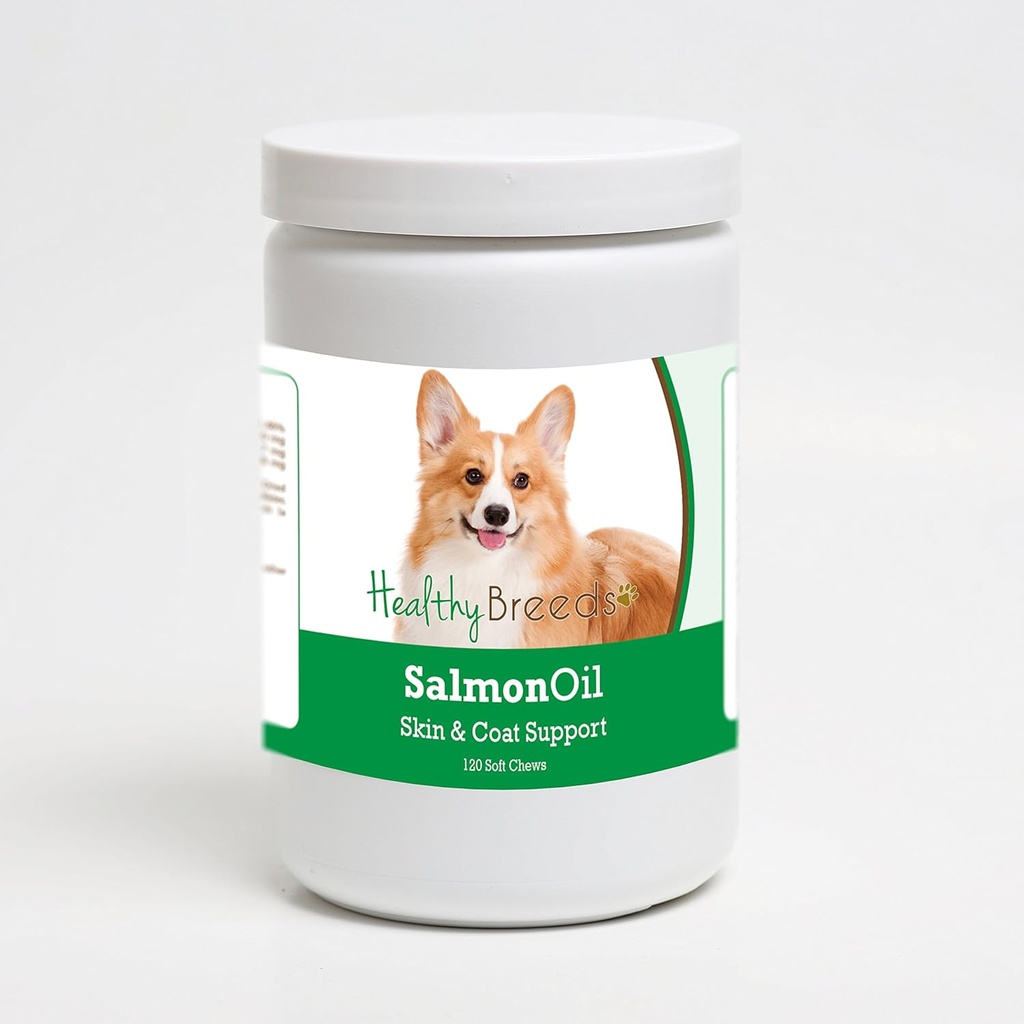Sunn avler Pembroke Walisisk Corgi Salmon Olje Mykt Chews 120 greve