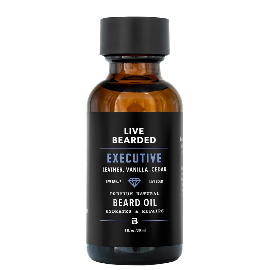 Live Beard Beard Olje, 1 fl oz - Premium All-Naturlig Jojoba - Laget i USA - Håret og huden omsorg for menn med tørr, Flaky Patches 中 Executive Scent - Cedar, Vanilla