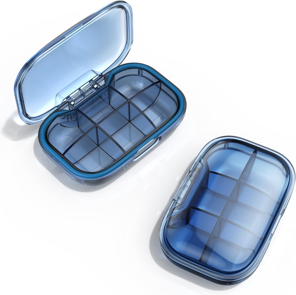 6 Sammenligning Travel Pill Box, Pill Organizer Moisture Proof Pill Case, Liten Pill Box for Pocket Purse, Daglig Bærbar medisin Vitamin Box, Fish Oil Box, Supplement Box (Blue)