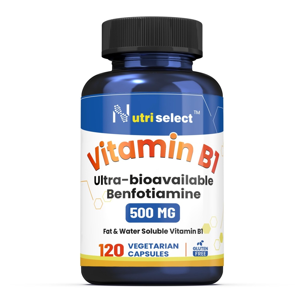 Vitamin B1 500MG, 120 kapsler, ikke-GMO, Vegansk, Glutenfri, Benfotiamin