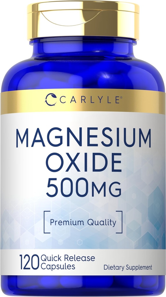 Carlyle Magnesium Oxid 500 mg | 120 kapsler | Premium kvalitet | Ikke-GMO og Glutenfri Supplement