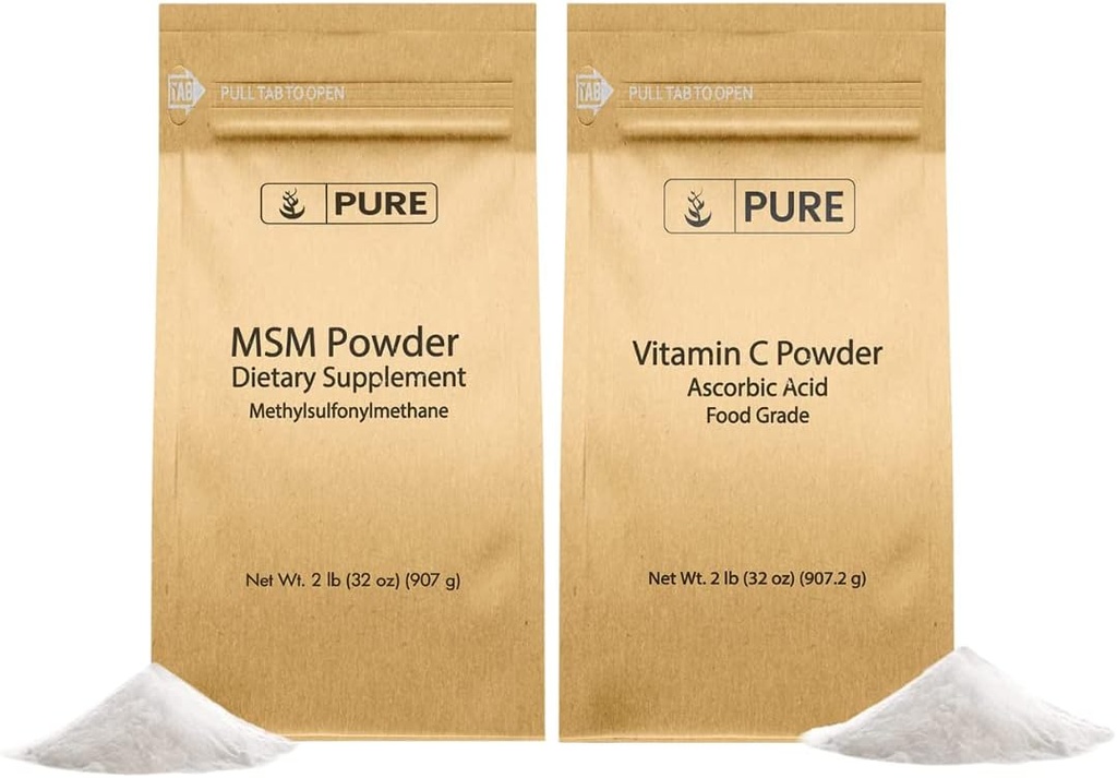PURE ORIGINALE INGREDIENTS Vitamin C pulver & metylsulfonylmetan MSM pulver bunke, (2 lb) Alltid ren, kosttilskudd