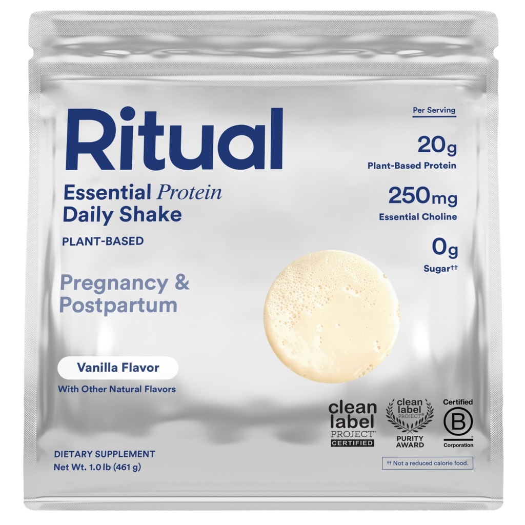 Ritual Prenatal Vegansk Plante Basert Proteinpulver: Choline til støtte Graviditet, Postpartum, & Lactation, 20g Organic Pea Protein fra Regenerative Farmer i USA, Sukkerfri†, Vanilla, 1 Lbs