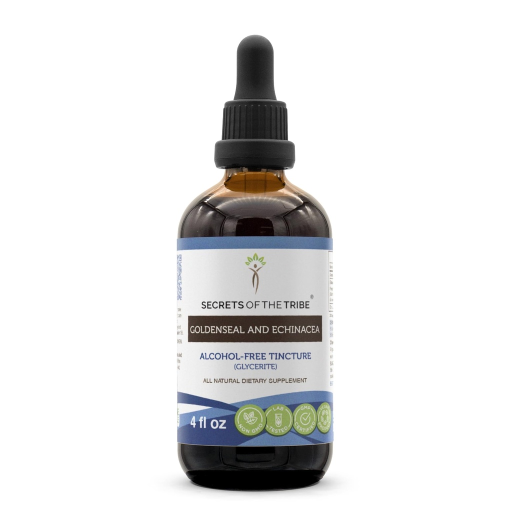 Hemmeligheter av Tribe Goldenseal og Echinacea alkoholfri væskeekstrakt, urter (Echinacea Root (Echinacea Purpurea), Goldenseal Root (Hydristis Canadensis)) Tinkture Supplement (4 FL OZ)