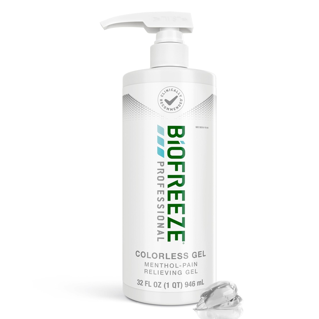 Biofreeze Profesjonell Gel smertelindring for kne, hals, hip, ledd, skulder, & enkel ryggsmerter, ledbetennelse smertefri, sur muskel relief, fargeløs menthol Gel 32 fl Oz