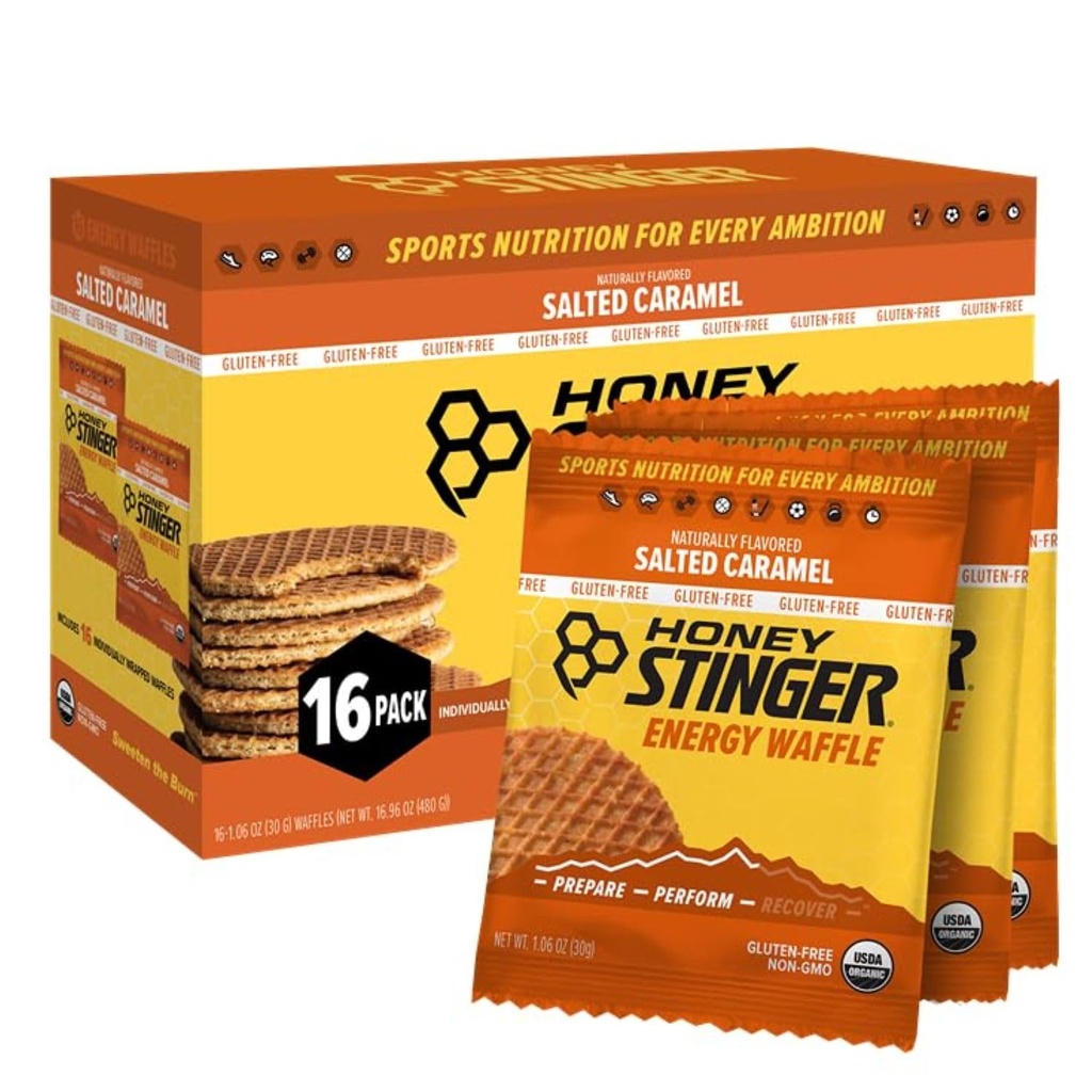 Honning ingefær organisk glutenfri saltet karamell vafler, energi stroopwafel for øvelse, utholdenhet og ytelse, idrettsnæring for hjem & gym, pre & post trening, boks med 16 vafler, 16,96 Oz