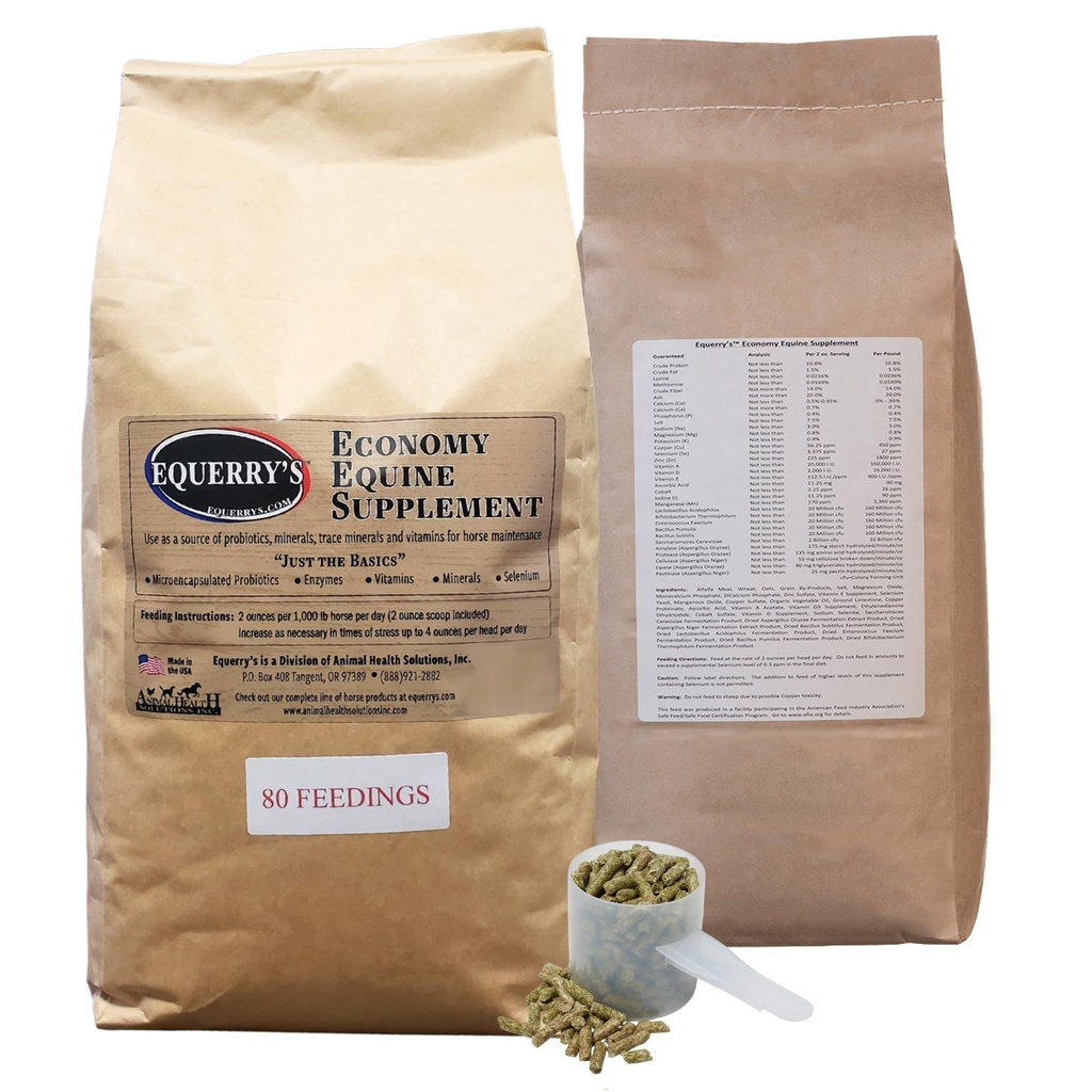 Equerry's Economy Equine Supplement - Hesteprobiotika | Supplement for hester | Hestevitaminer og mineraler Supplement med enzymer og selenium, 10lb