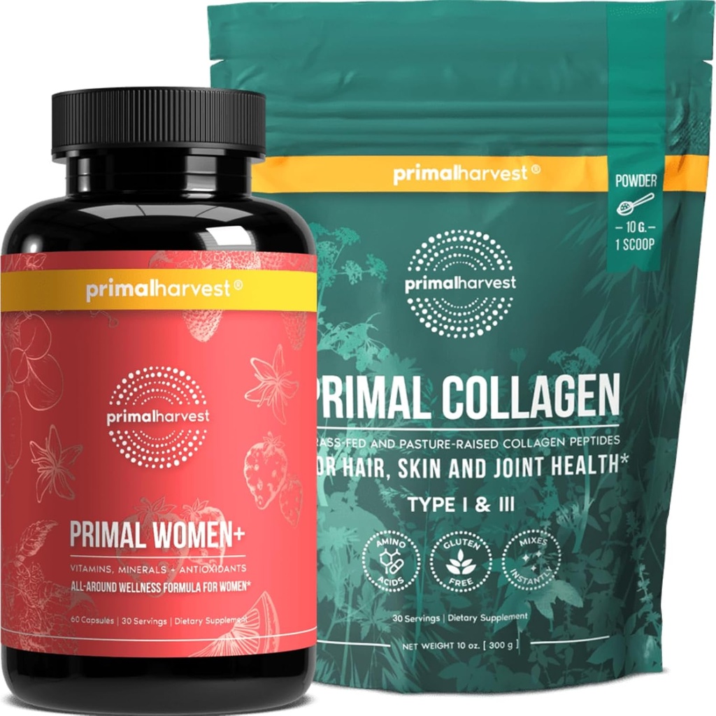 Primal Harvest Multivitamin & Collagen pulver kosttilskudd for kvinner, Bundle