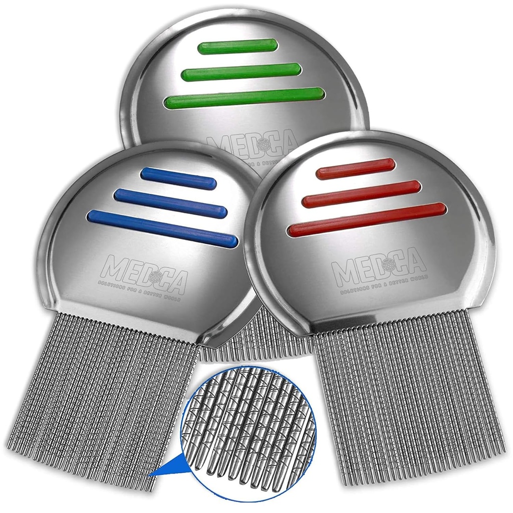 Lice Comb - (pakke med 3) Hovedlusbehandling som er individuelt pakket profesjonelt rustfritt stål louse og nit Combs fjerner egg med avrundede tips til komfort