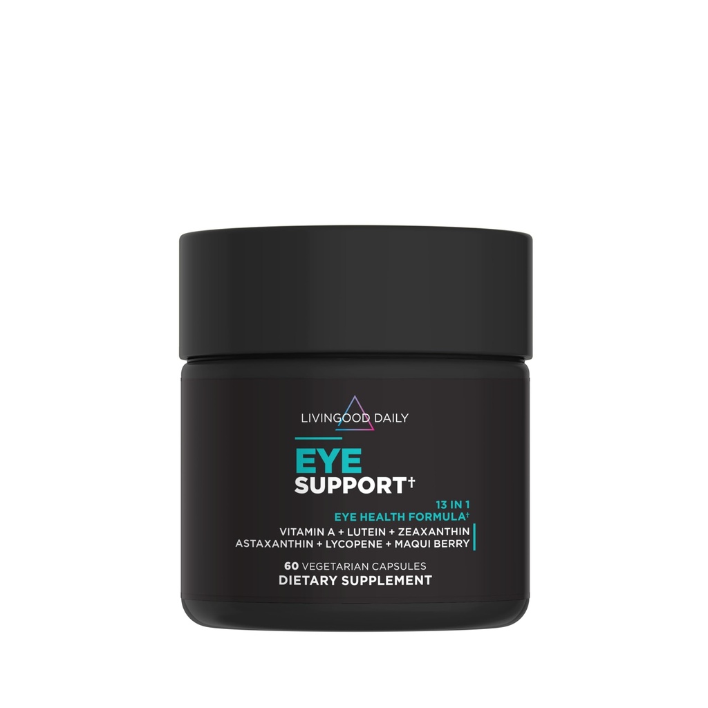 Livingood Daily Eye Support, 13-i-1 Visjon Supplement med lutein, Zeaxanthin, Astaxanthin, vitamin A, Lycopen, Maqui Berry og mer, fremmer sunne øyne, blå lys beskyttelse, Vegansk, 60 kapsler