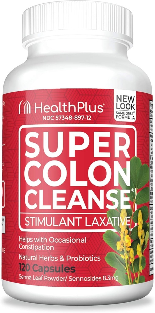 Helse Plus Super Colon Cleanse Laxative, 530 Milligram, 120 greve (pakke med 1)