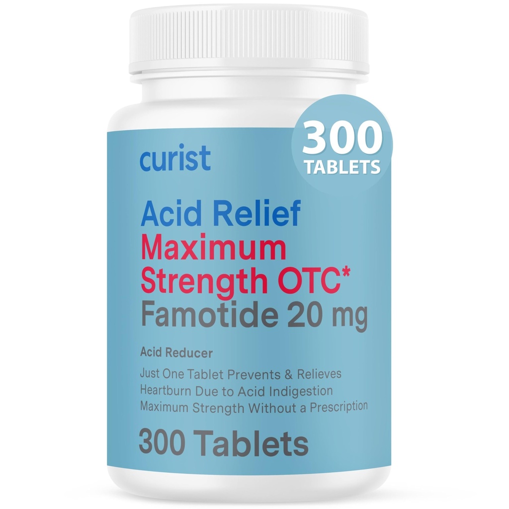 Curist Famotidin 20 mg bulk pakke (300 telletabletter) Syre Reflux medisin for Heartburn Relief - OTC Maksimal styrke Magesyre Reducer - Antisyre Relief Tabletter for Indiestion Heartburn Relief