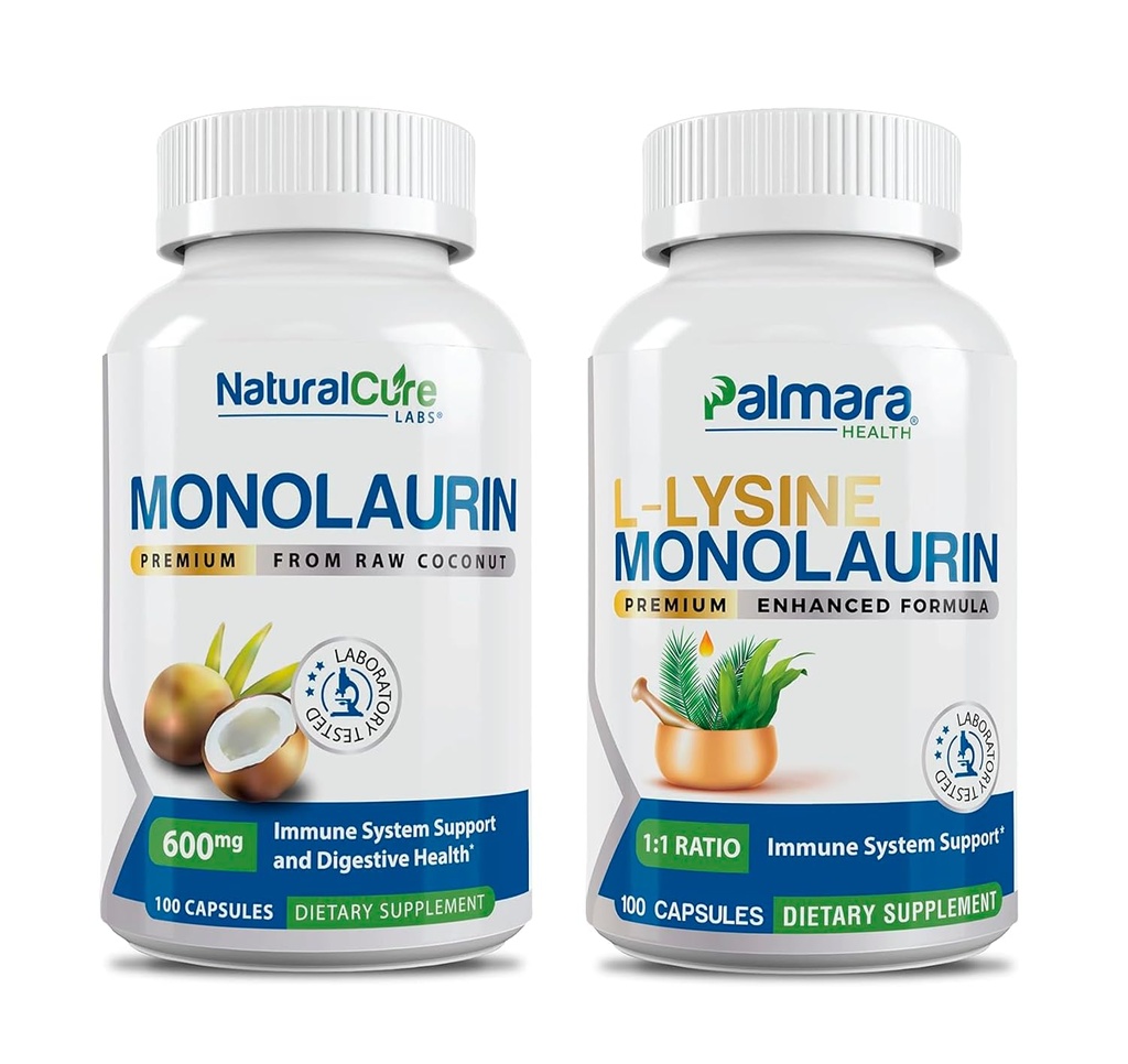 Naturlig Cure Labs Bundle: Premium Monolaurin 600mg + L-Lysin + Monolaurin 1:1