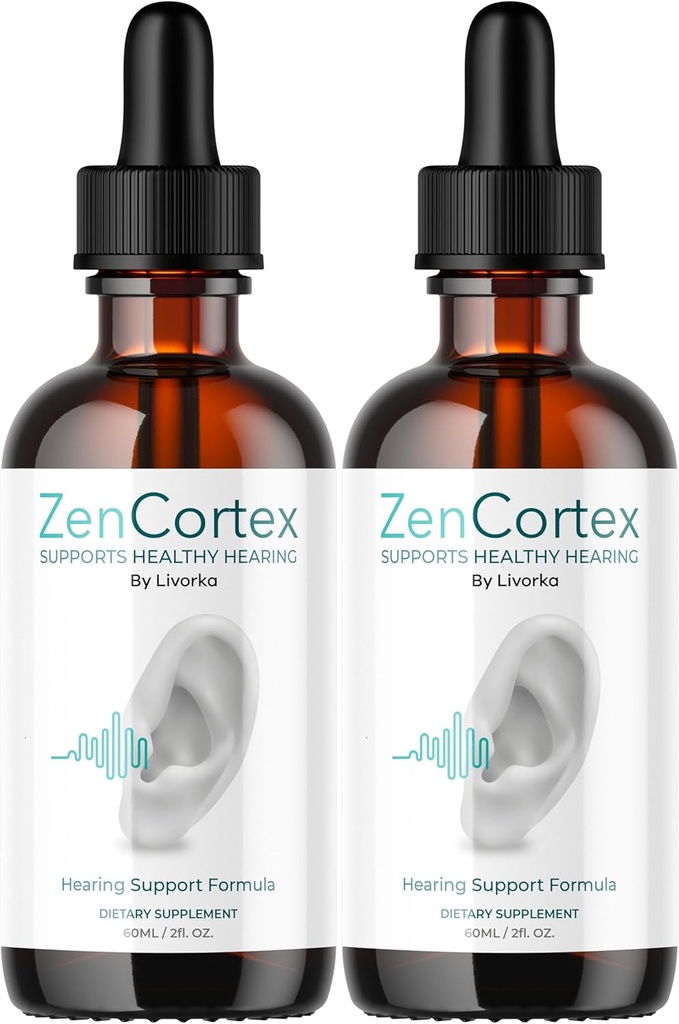 LIVORKA ZenCortex Drops, flytende kosttilskudd for ørehelse, støtter sunn hørsel, 2 flasker i 60 dager - Pakke med 2
