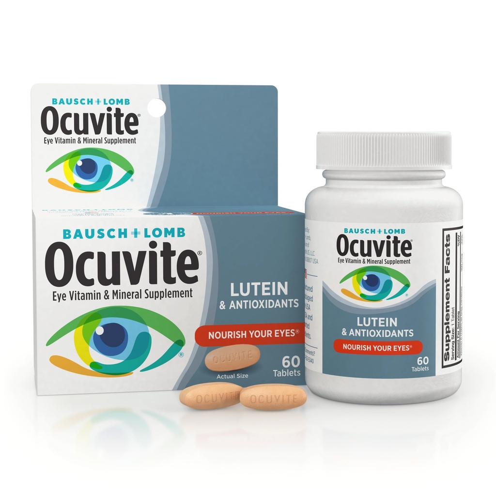 Okuvite Eye Vitamin & Mineral Supplement, Lutein & Antioksidant Vitaminer A, C & E, Sink for Eye Health & Support, vitaminer for øyne, 60 tabletter