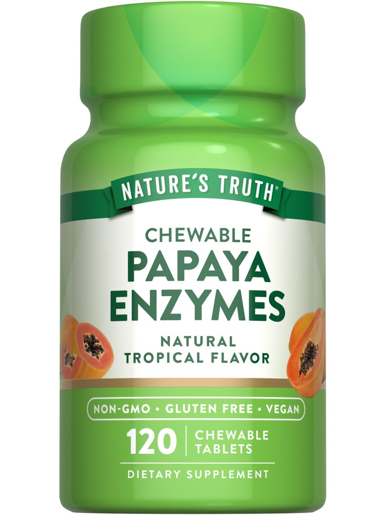 Naturens sannhet Papaya Enzyme Chewable Tabletter | 120 greve | Vegansk, ikke-GMO & Glutenfri Supplement for Digestion | Naturlig Tropisk Flavor