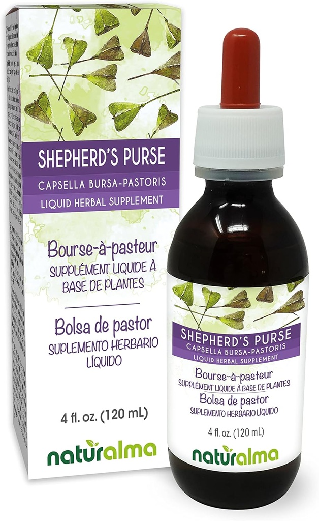 Naturalma Shepherds purse (Capsella Bursa-pastoris) urt alkohol-fri tinktur - 4 fl oz flytende ekstrakt i Drops - Herbal Supplement - Vegan