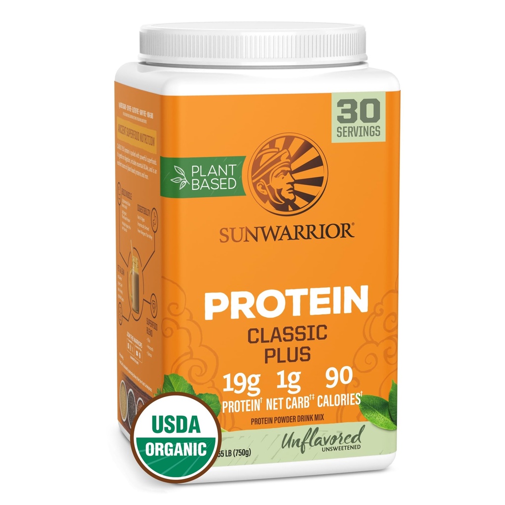 Vegansk organisk protein pulver Plantebasert | 5 Superfood Quinoa Chia Seed Soya Free Dairy Free Glutenfri Syntetisk Gratis NON-GMO | Unflavored 30 Serveringer | Classic Plus by Sunwarrior