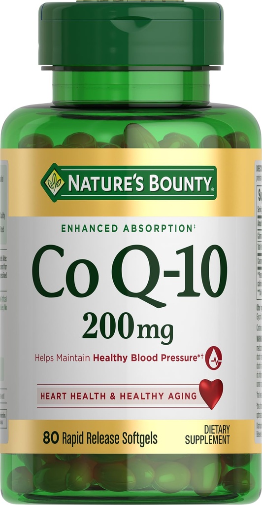 Naturens Bounty CoQ10, støtter hjerte helse, kosttilskudd, 200 mg, 80 Rapid Release Softgels