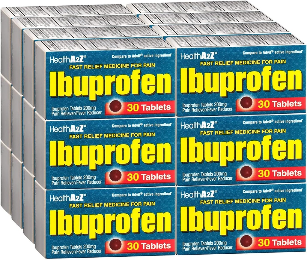 HealthA2Z® Ibuprofen Caplets 200 mg | Smertepålitende og feberreduser | 24 pakker med 30 tabletter (720 tabletter totalt) | Verdipakke NSAID NSAID