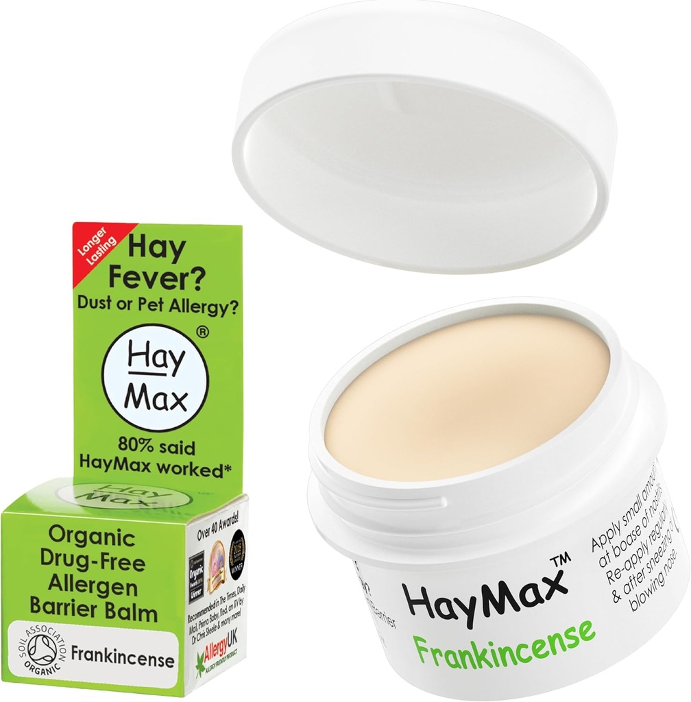 HayMax Allergen Barrier Balm - Frankincense 0.17 fl oz - organiske, naturlige og ikke-Drowsy Hay Fever & Allergy Relief Balm - blokker Pollen & Allergen Partikler - Flott for voksne, barn & gravide kvinner