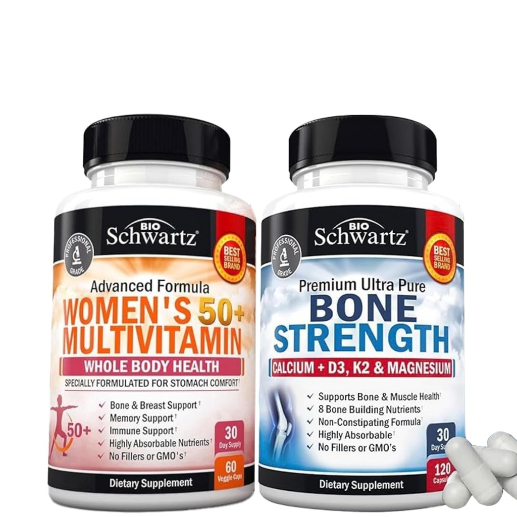 BioSchwartz daglig multivitamin for kvinner 50 og over (1 måneds forsyning) Plus beinstyrke Mineral Supplement med kalsium og magnesium (1 måneds forsyning)