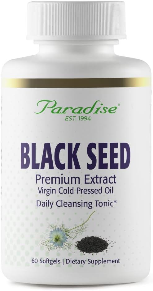 Paradise svart frøolje, rik på antioksidanter, immun støtte, Super Potent, Ultra ren, vegansk, ikke GMO, Glutenfri, 60 Softgels