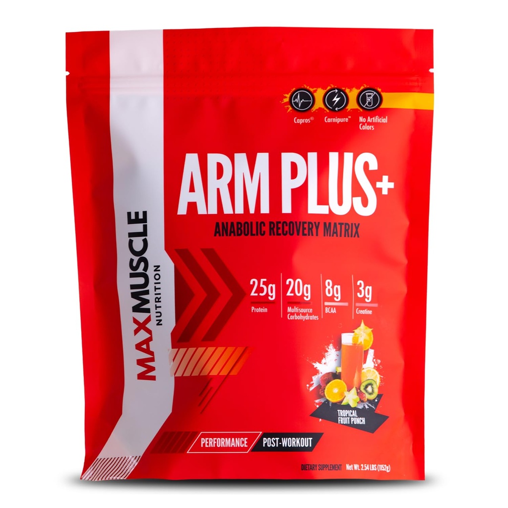 Max muskelarm Plus + anabolsk gjenoppretting Matrix 25g Protein, 8g Bcaas, 3g kreatinmonohydrat | Whey Protein, Aminosyrer, antioksidanter, glutamin, elektrolyter (Tropisk Punch, 2,54 lb)