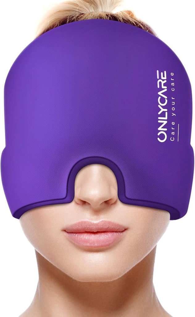 ONLYCARE Migraine Relief Cap, Soothing Hodepine Hat, Oppgradert Odorless Gel Ice Head Wrap, Hot og Cold Therapy, Hodepine Ice Pack for Tension og Stress (Purple)