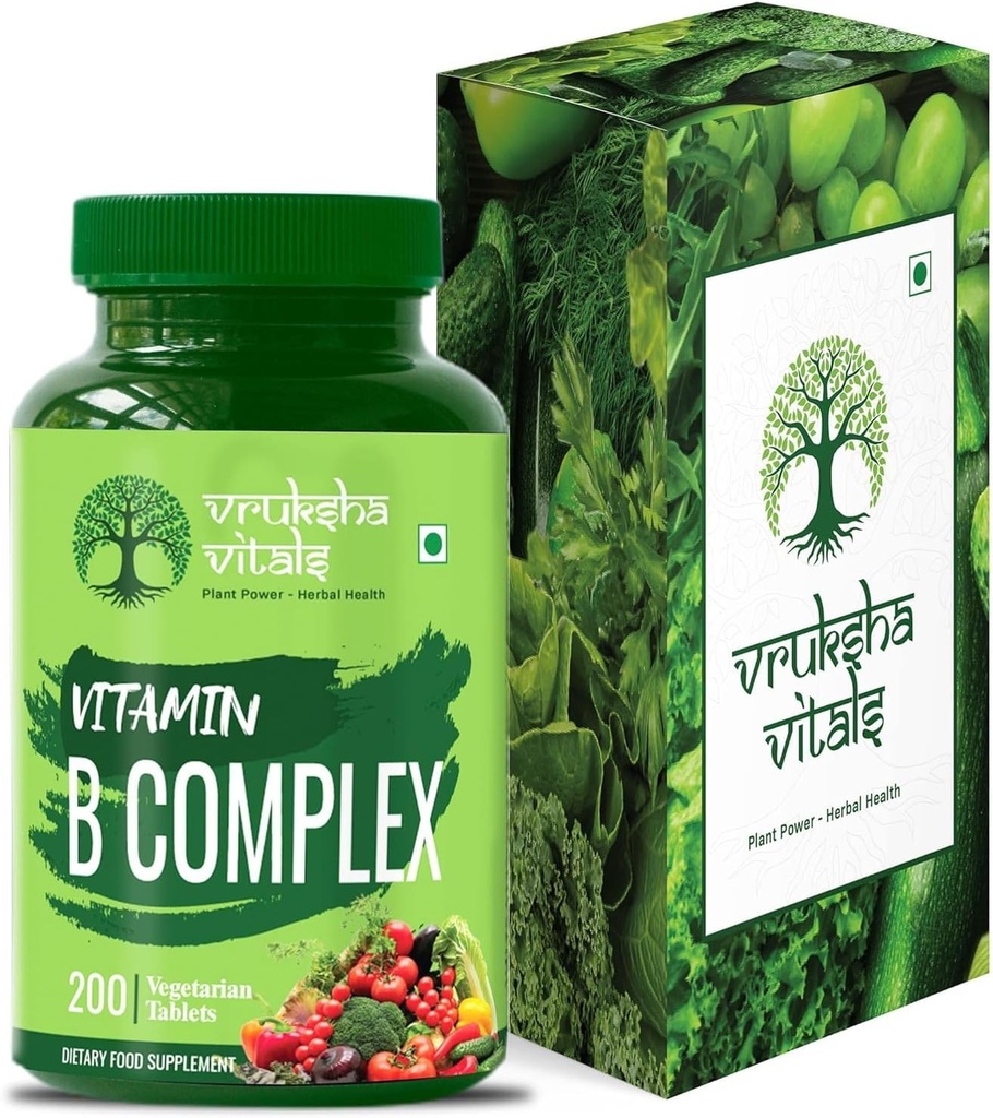 Generisk vitamin B kompleks 100% RDA - 200 tabletter / kapsler - B vitaminer Supplement (B1, B2, B3, B5, B6, B7, B9, B12), Grønn